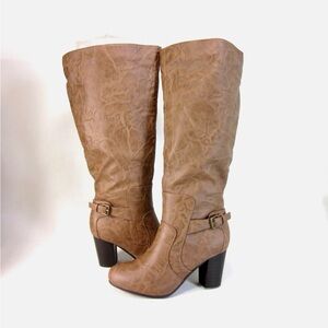JOURNEE COLLECTION WOMEN'S CARVER WIDE-CALF BOOTS,TAN,US SIZE 7